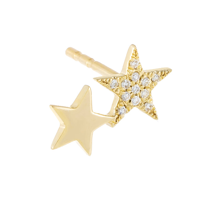 14K Gold / Single Diamond X Solid Double Star Stud Earring 14K - Adina Eden's Jewels