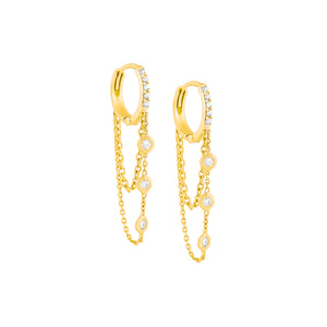 Gold / Pair Pavé Bezel Chain Huggie Earring - Adina Eden's Jewels