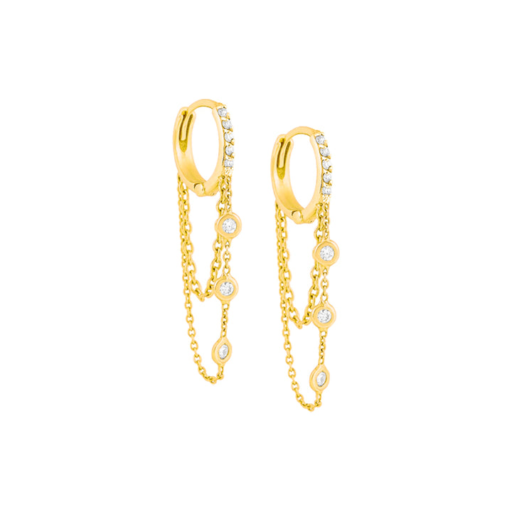Gold / Pair Pavé Bezel Chain Huggie Earring - Adina Eden's Jewels