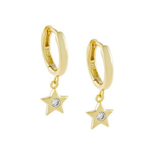 Gold CZ Bezel Star Huggie Earring - Adina Eden's Jewels