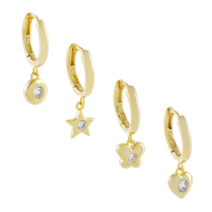 Gold CZ Multi Charms Huggie Earring Combo Set - Adina Eden's Jewels