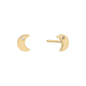 14K Gold Mini Solid CZ Moon Stud Earring 14K - Adina Eden's Jewels