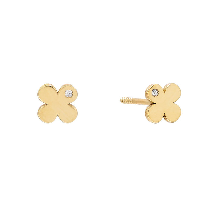 14K Gold Mini Solid CZ Flower Stud Earring 14K - Adina Eden's Jewels