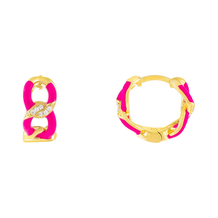 Neon Pink CZ Enamel Link Hoop Earring - Adina Eden's Jewels