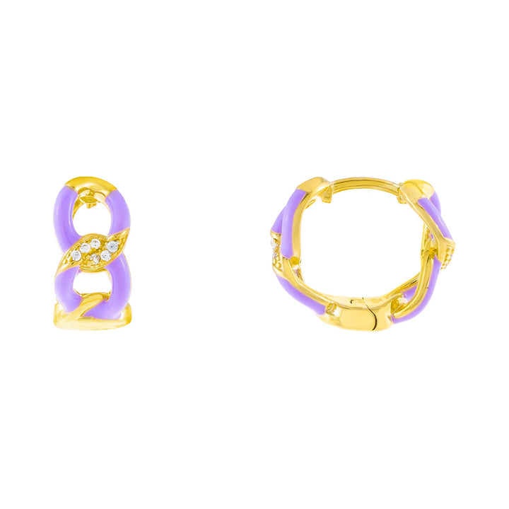 Lilac CZ Enamel Link Hoop Earring - Adina Eden's Jewels