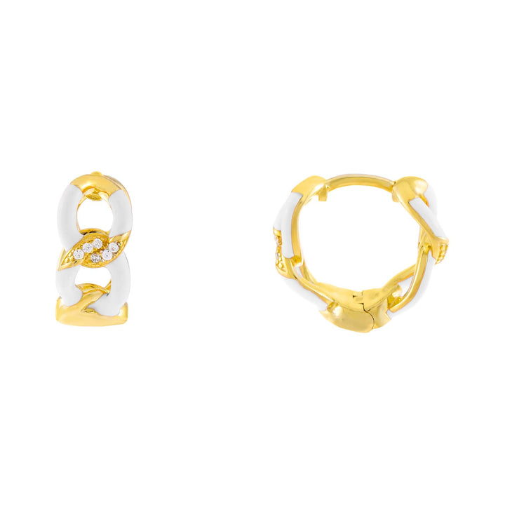 White CZ Enamel Link Hoop Earring - Adina Eden's Jewels