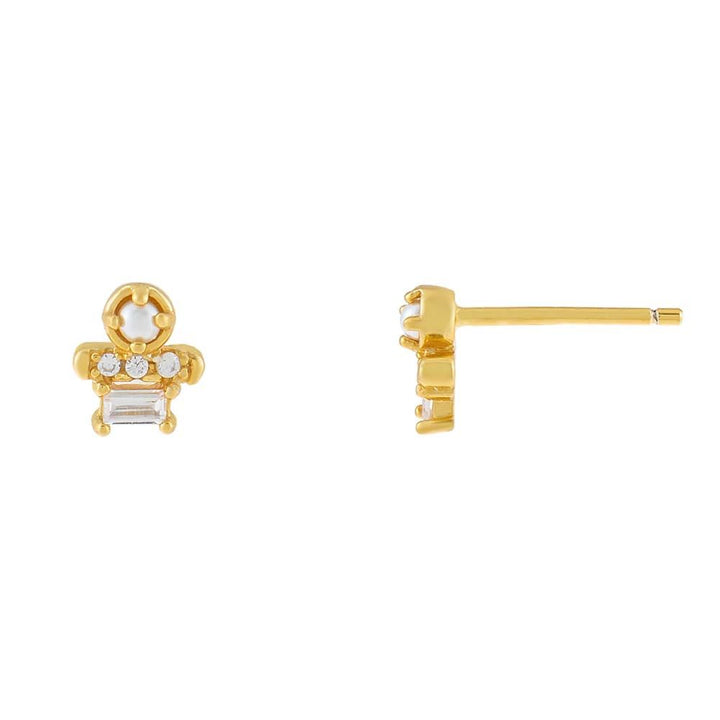 Gold CZ Baguette x Pearl Stud Earring - Adina Eden's Jewels