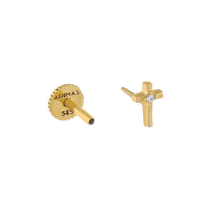  Mini Diamond Cross Threaded Stud Earring 14K - Adina Eden's Jewels