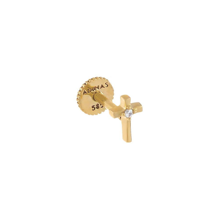 14K Gold Mini Diamond Cross Threaded Stud Earring 14K - Adina Eden's Jewels