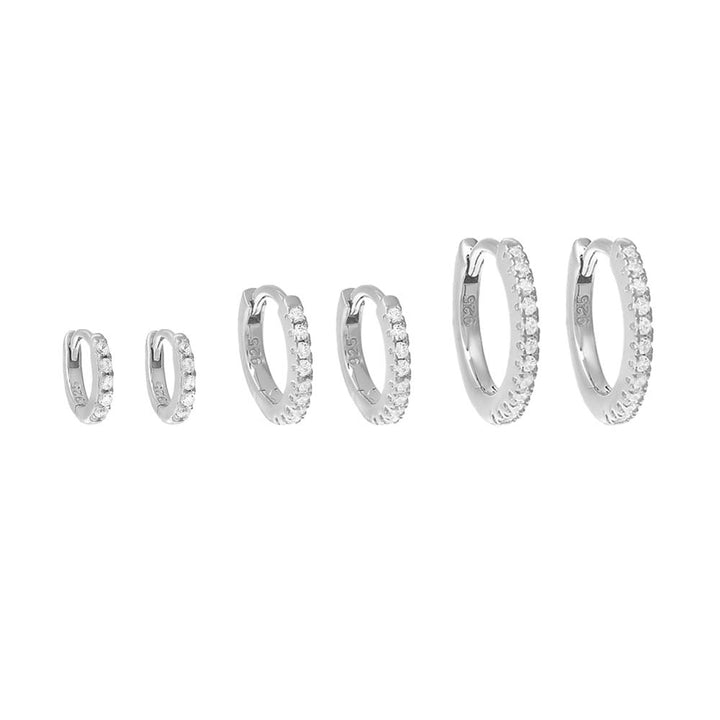 Silver Triple Pavé Huggie Earring Combo Set - Adina Eden's Jewels