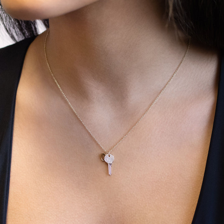  Key X Heart Charm Diamond  Necklace 14K - Adina Eden's Jewels