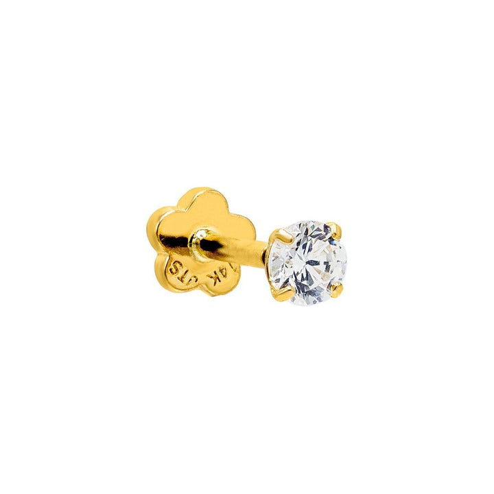 14K Gold / Single / 3 MM CZ Round Threaded Stud Earring 14K - Adina Eden's Jewels