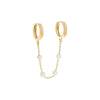 14K Gold Embedded Pearl Double Chain Huggie Earring 14K - Adina Eden's Jewels