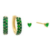 Emerald Green Huggie X Heart Stud Earring Combo Set - Adina Eden's Jewels