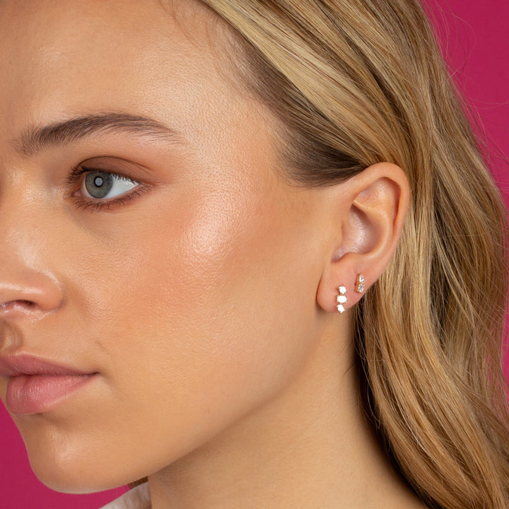  Diamond Baguette X Teardrop Stud Earring 14K - Adina Eden's Jewels