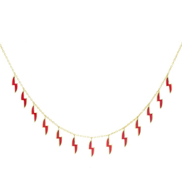 Ruby Red Enamel Lightning Bolt Necklace - Adina Eden's Jewels