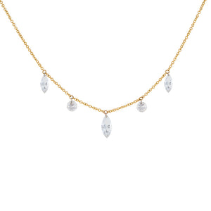 18K Gold Floating Diamond Marquee & Round Necklace 18K - Adina Eden's Jewels