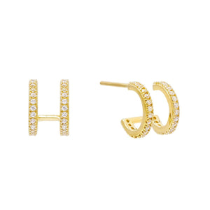 Gold Double Row CZ Huggie Earring - Adina Eden's Jewels