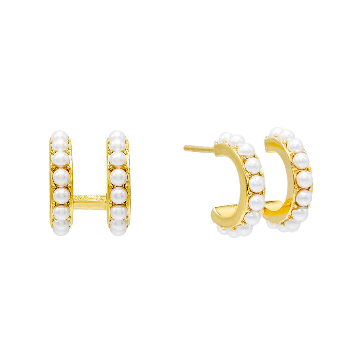 Pearl White Double Row Pearl Huggie Earring - Adina Eden's Jewels