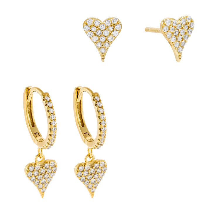 Gold Pavé Heart Earring Combo Set - Adina Eden's Jewels
