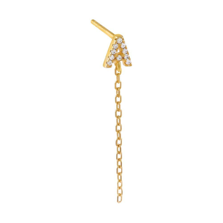 Gold / V Pavé Initial Chain Stud Earring - Adina Eden's Jewels