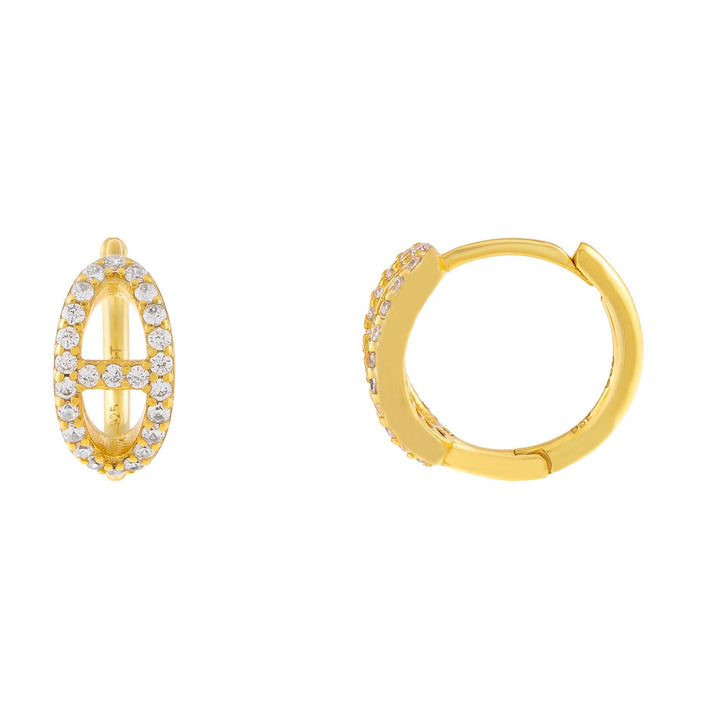 Gold Pavé Mariner Link Huggie Earring - Adina Eden's Jewels