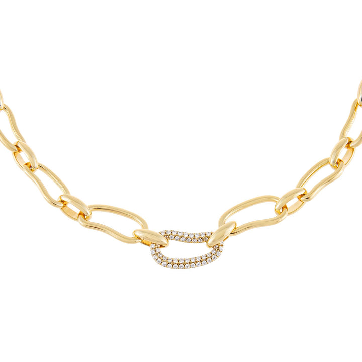 Gold Pavé X Solid Waved Link Necklace - Adina Eden's Jewels