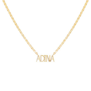 Gold Solid X Pave Uppercase Nameplate Link Necklace - Adina Eden's Jewels