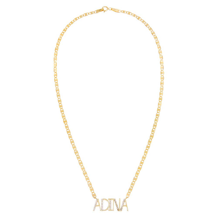  Solid X Pave Uppercase Nameplate Link Necklace - Adina Eden's Jewels