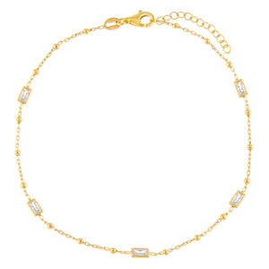 Gold CZ Baguette X Beaded Anklet - Adina Eden's Jewels