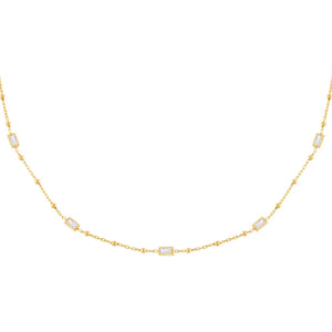 Gold CZ Baguette X Beaded Necklace - Adina Eden's Jewels