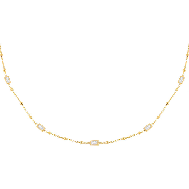 Gold CZ Baguette X Beaded Necklace - Adina Eden's Jewels
