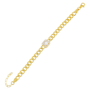 Gold CZ Emerald Colored Cuban Link Bracelet - Adina Eden's Jewels