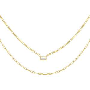 Gold CZ Baguette Figaro X Oval Link Necklace - Adina Eden's Jewels