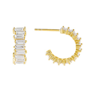 Gold Mini Baguette Hoop Earring - Adina Eden's Jewels