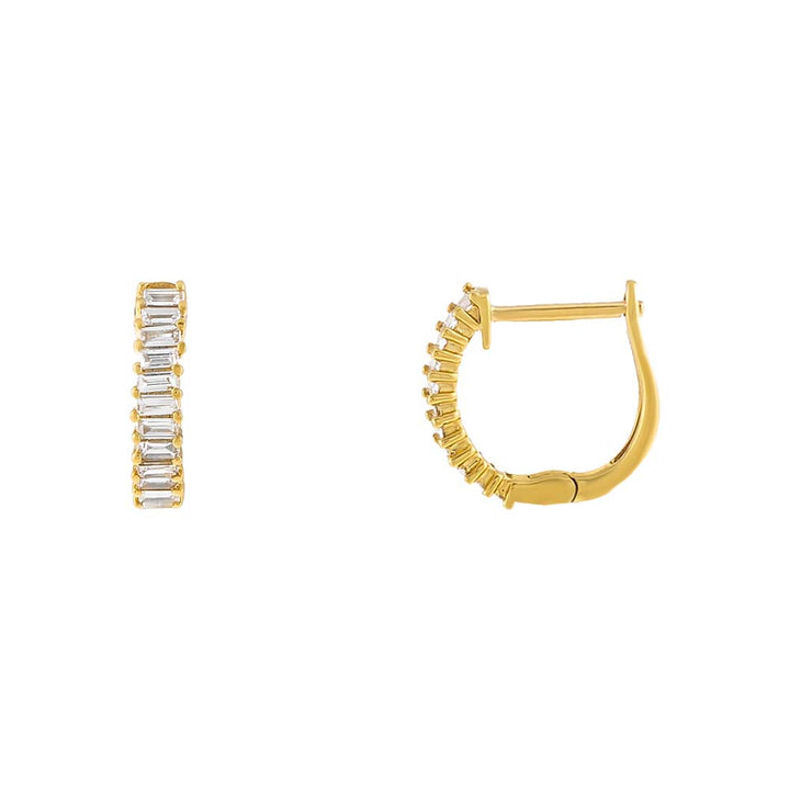 18K Gold Baguette Diamond Huggie Earring 18K - Adina Eden's Jewels
