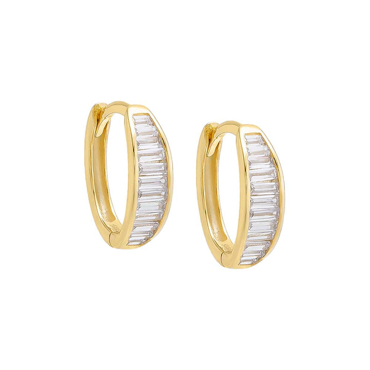 Gold / Pair Baguette Bezel Huggie Earring - Adina Eden's Jewels