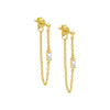 Gold / Pair CZ Baguette Front Back Chain Stud Earring - Adina Eden's Jewels