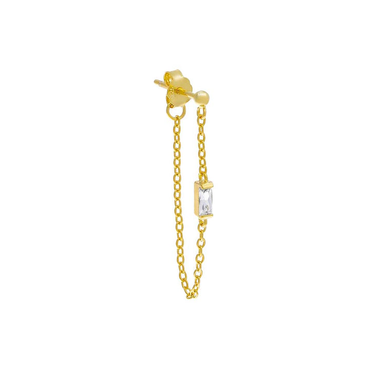 Gold / Single CZ Baguette Front Back Chain Stud Earring - Adina Eden's Jewels
