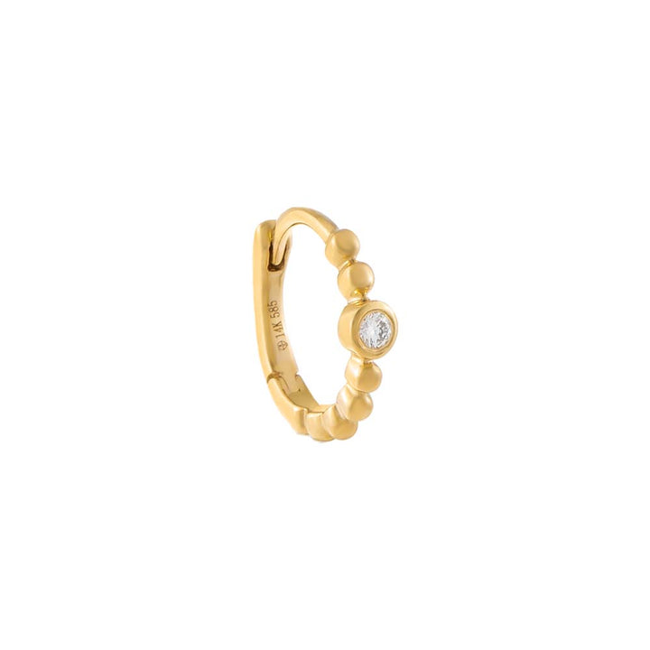 14K Gold / Single Beaded Diamond Bezel Huggie Earring 14K - Adina Eden's Jewels