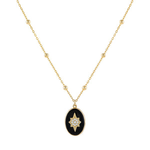 Onyx Enamel Starburst Locket Beaded Necklace - Adina Eden's Jewels