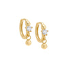 Gold / Pair CZ Stone X Dangling Ball Huggie Earring - Adina Eden's Jewels