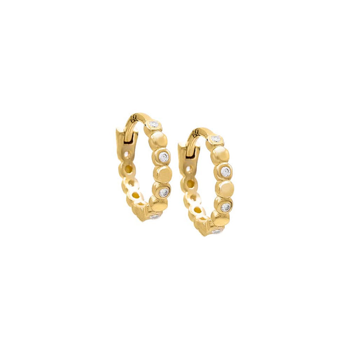 14K Gold Bezel x Bead Huggie Earring 14K - Adina Eden's Jewels