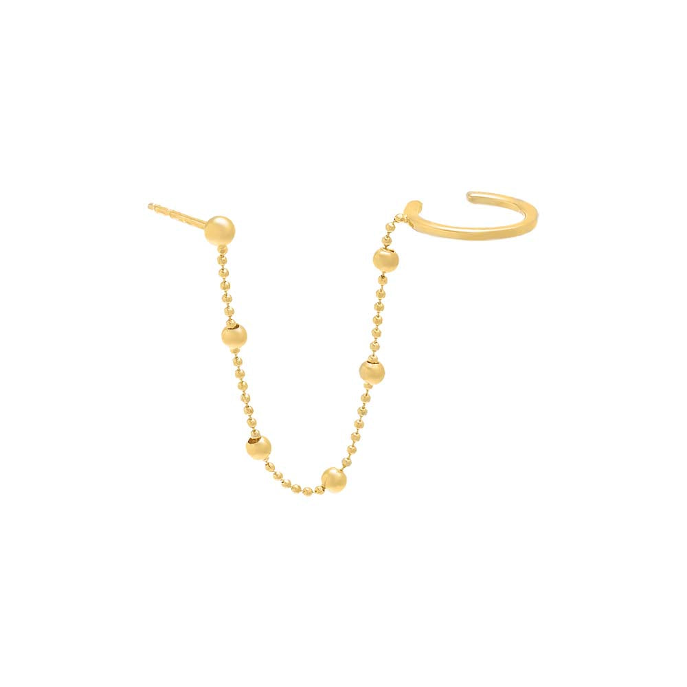 14K Gold / Single Beaded Chain Ear Cuff Stud Earring 14K - Adina Eden's Jewels