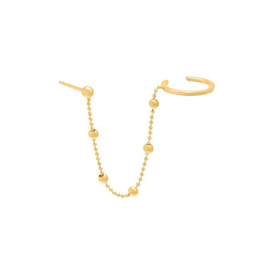 14K Gold / Single Beaded Chain Ear Cuff Stud Earring 14K - Adina Eden's Jewels
