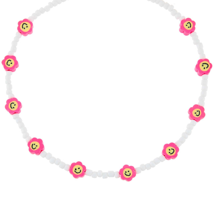 Neon Pink Neon Pink Smiley Flower Bead Necklace - Adina Eden's Jewels