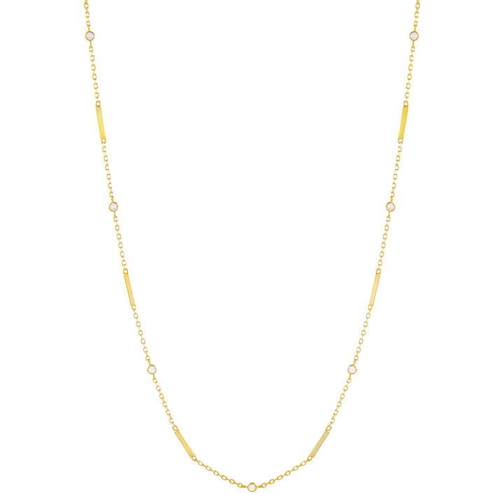 Gold / 14" CZ Bezel Bar Necklace - Adina Eden's Jewels