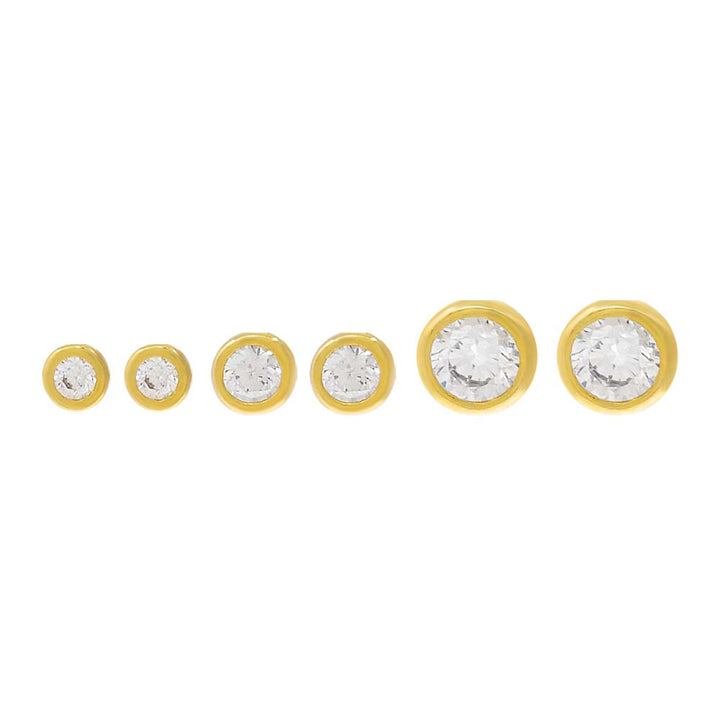 Gold Solitaire Bezel Stud Earring Combo Set - Adina Eden's Jewels
