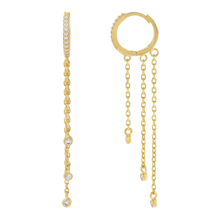 Gold CZ Bezel Chain Drop Huggie Earring - Adina Eden's Jewels