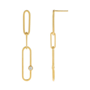 14K Gold Diamond Bezel Link Drop Earring 14K - Adina Eden's Jewels